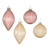 Decoris Glass Bauble with Glitter Vertical Lines - 4 Assorted